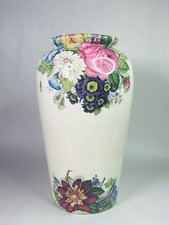 Vintage English Staffordshire Porcelain Floral Transfer Ware Art Vase Crown Mark