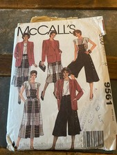 McCall's Misses 1980's Jacket Top Skirt Culottes Sewing Pattern Size 10 9561