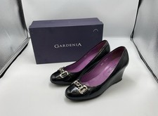 Gardenia Ladies Shoes Wedge Heel Black Patent With Chain Detail 39.5 UK 6.5