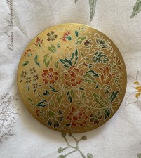 Zenette England Vintage Ladies Powder Vanity case Round Floral With mirror