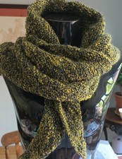 Hand Knitted Asymmetric Triangular Scarf/Shawl In Boucle Wool