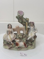Antique Staffordshire Figural Spill Vase with Lamb, Shepherd and His Lady Love 