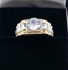 9ct Gold Mens Ring - Rolex Sides, Cz, Two Colour & Fully Hallmarked Sizes Q - X