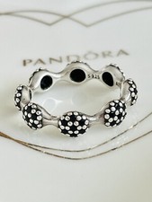 ? PANDORA Silver 8 Pod Pave Black Onyx Ring Size 54 ? Wonderful Gift ?