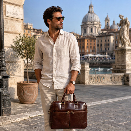 Leather briefcase for men - leather,