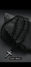 Rose mary beads Cross Necklace Rosemary Rosary beads Black New QUALITY+ STUNNING