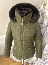 Joules Gosway Style Green Padded  Jacket,  Detachable Fur Trim & Hood UK12 VGC