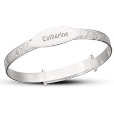 Children's Silver Personalised Expanding Bangle Heart/Flower Pattern Christening