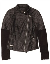 PINKO Womens Biker Jacket UK 14 Large Black Leather AB24