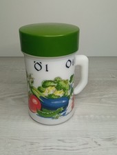 Vintage Arcopal Milk Glass Oil Serving Bottle With Lid Vegetables Design