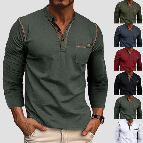Mens button neck - v, casual