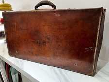 Vintage Brown Leather Suitcase With Original Key 