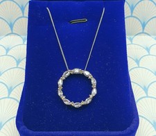 Vintage 925 Sterling Silver Natural Tanzanite Circle Pendant Necklace with Box