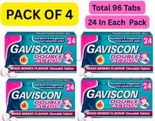 4 Pack Gaviscon Double Action Mixed Berries Heartburn, Indigestion - 24 Tablets