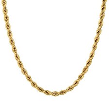 Twisted 30” inch Long Rope Chain 6MM Necklace 18ct Gold Plated Stainless Steel