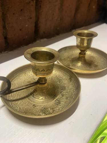 Pair engraved brass - engraved,