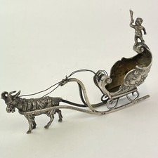 Antique Continental Solid Silver Goat And Sleigh With Putti Figure 14.5cm 77g