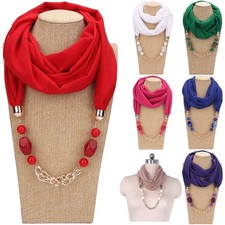 Womens Classic Style Chiffon Necklace Sash Scarf With Jewelry Pendant Shawl Gift