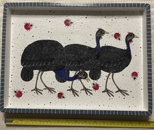 Finely Hand Painted Naive Art Tray From Africa Guinea Fowl and Ladybirds