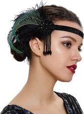 Flapper Gatsby Headband 1920s Headpiece Retro Style Roaring 20s Green Feather 