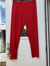 Bright Red Stretchy Shiny Cropped Leggings With Three White Button Detail Bottom