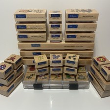 42 ‘Whispers’ Wooden Rubber Stamp Bundle Gardening & Christmas Cards Crafts Used