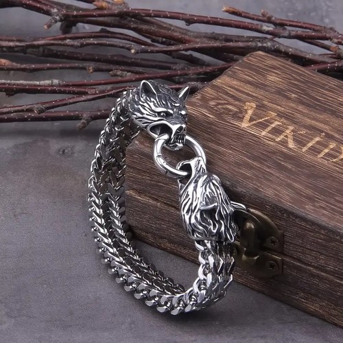Viking wolf head - head, chain