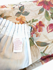 Curtains Pencil Pleat Tape Top Lined Pair Floral Cotton Jacquard 66" x 54" VGC