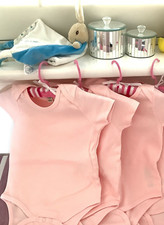 NEW 3 Pack 100% Organic Cotton Pink Babygrows 6-12M Short-Sleeve Baby Bodysuit