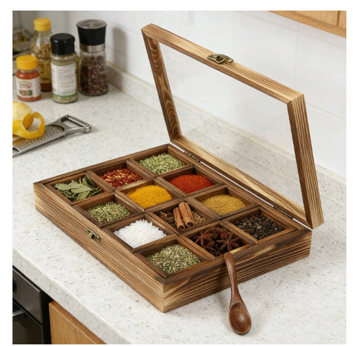 Countertop wooden spice box - countertop,