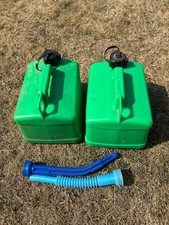 2x5 Litre Green Plastic Petrol Containers both with Pouring Spouts Clean Contd.