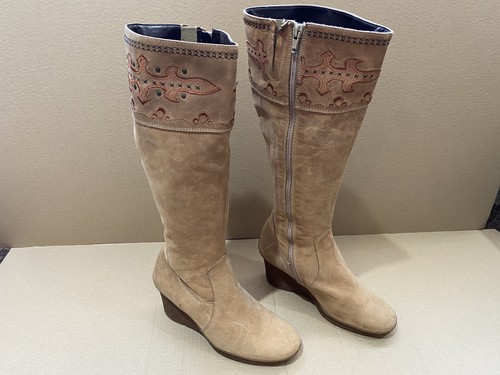 Clarks beige leather knee high - beige,