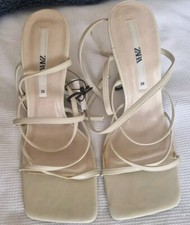Zara Ivory White Heels Sandals Size 6