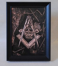 Masonic Symbols Art Gift Square & Compass, Freemasonry Embossed Copper Artwork