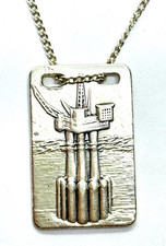 Rare Vintage Sterling Silver Oil Rig Dog Tag Pendant Necklace - 10.6 grams