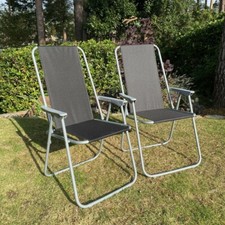 2 x Garden Chair Metal Folding Armchair Outdoor Beach Furniture Patio Balcony