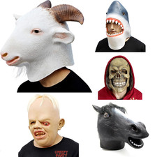 CreepyParty Latex Full Head Masks Horse - Sloth - Goat - Skull - Shark Hallowee