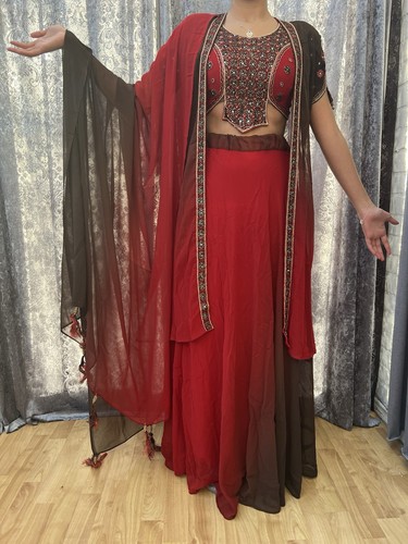 Lehenga choli red brown crop - lehenga,