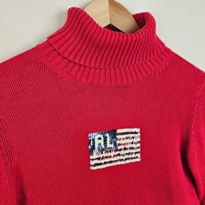 Polo Jeans Ralph Lauren USA Flag Sequin Jumper Pullover M Red Turtleneck Knit