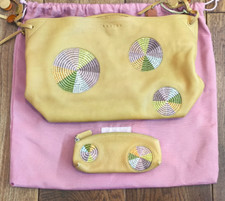 Radley yellow leather top handle grab bag makeup bag pencil case dustbag NEW