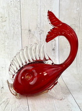 Vintage rare Murano large red fish with gold leaf detail - 10"