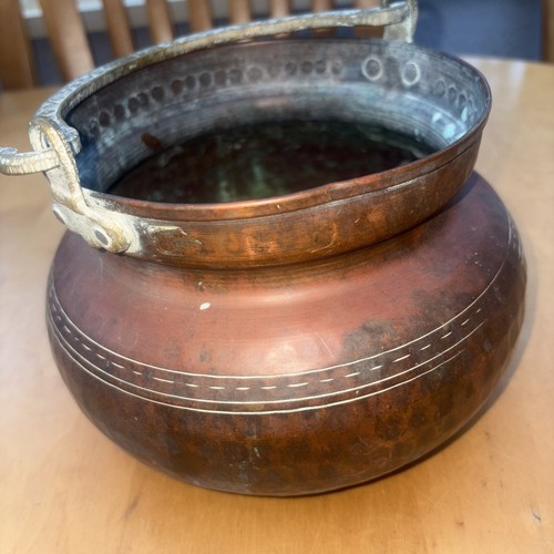 Vintage copper pot with brass - vintage,