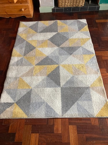 Grey yellow beige rug - beige,