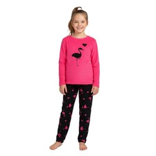 Kids Girls Pyjamas 2 Piece Soft Fluffy Loungewear Flamingo Cosy Pyjama Set