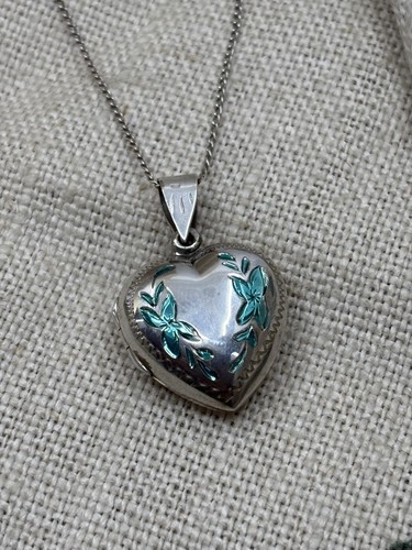 Vintage silver green enamel - silver,