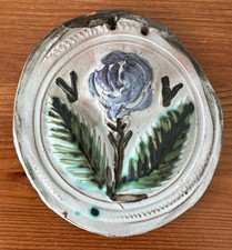 MERMAID POTTERY ZENNOR Hand Made & Hand Painted Floral Plaque - Cornish Studio