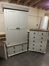 REGENCY PAINTED 2 DOOR WARDROBE WITH DRAWERS- DARK SOLID OAK TOP- BESPOKE