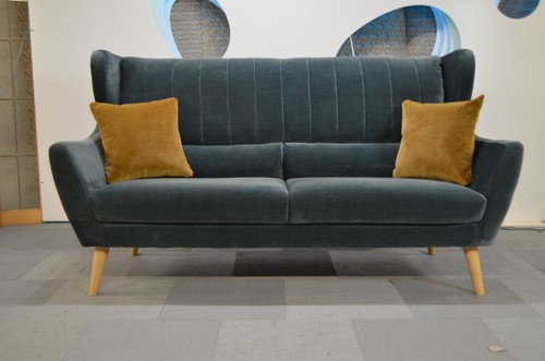 Blue velvet sofa seater - velvet, 3