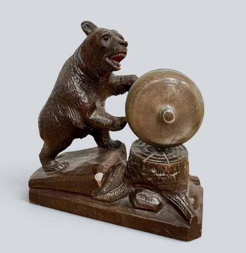 Antique wooden bear bell black - bear,