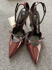 Zara High Heel Patent Burgundy Strappy Court Shoes BNWT size 37